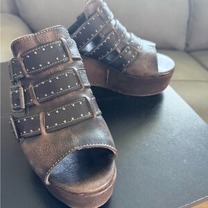 Freebird by Steven Bronze Brown Studded Platform Mule Sandals